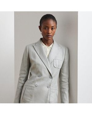 Ralph Lauren Blazer De Lino Y Algodón Metalizado - Gris