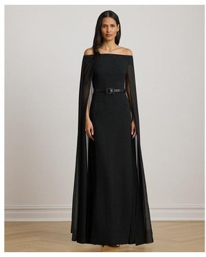 Ralph Lauren Abito in chiffon con mantella - Nero