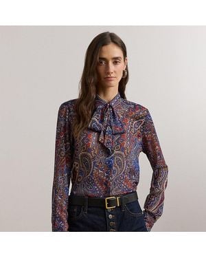 Ralph Lauren Classic Fit Print Chiffon Tie-neck Shirt - Brown