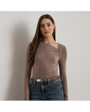 Ralph Lauren Stretch Jersey Asymmetrical Top - Brown