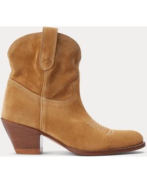 Ralph Lauren Calfskin Suede Western Boot - Brown