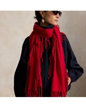 Ralph Lauren Wool Fringe Wrap Scarf - Red