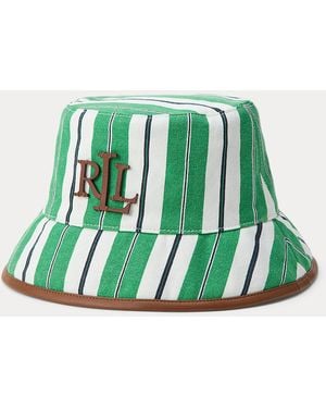 Ralph Lauren Striped Leather-Trim Canvas Bucket Hat - Green
