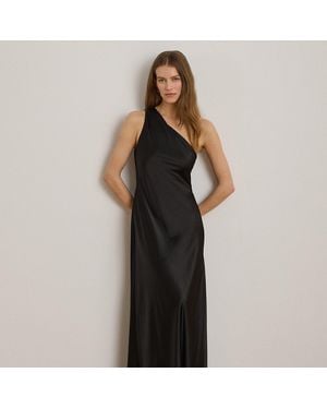 Ralph Lauren Satin Charmeuse One-Shoulder Gown - Black