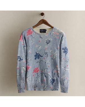 Ralph Lauren C. 1985 Floral Crewneck Sweater - Blue