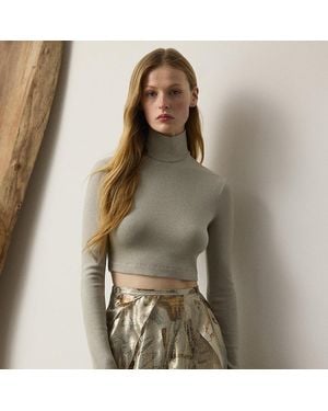 Ralph Lauren Ralph Lauren Metallic Jersey Mockneck Cropped Top - Multicolor