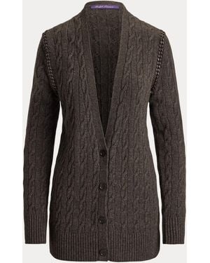 Ralph Lauren Chain-Trim Cable Cashmere Cardigan - Black