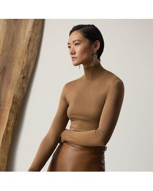 Ralph Lauren Stretch Zijden Jersey Trui Met Boord - Bruin