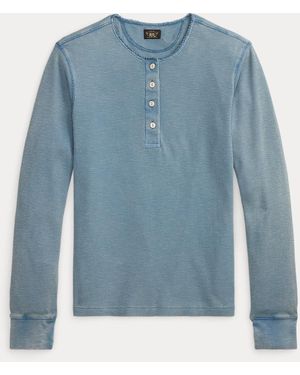 RRL Stretch Waffle-Knit Henley Shirt - Blue
