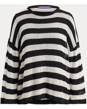 Ralph Lauren Striped Silk-Linen Crewneck Jumper - Black