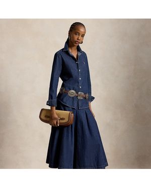 Ralph Lauren Pleated Denim Midi Skirt - Blue