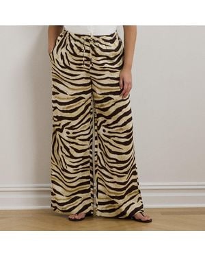 Ralph Lauren Taglie Plus - Pantaloni in lino con stampa zebrata - Bianco