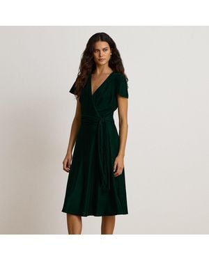 Ralph Lauren Belted Velvet Surplice Dress - Green