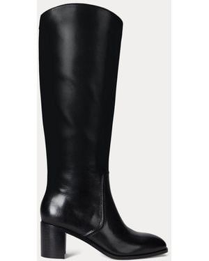 Ralph Lauren Bota Alta Charly De Piel Bruñida - Negro