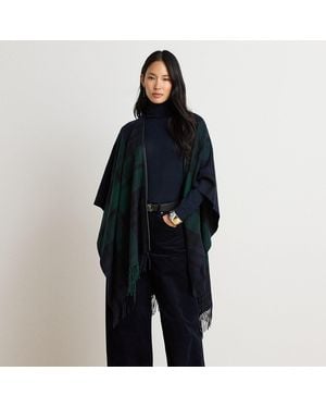 Ralph Lauren Plaid Fringe-Trim Ruana - Black