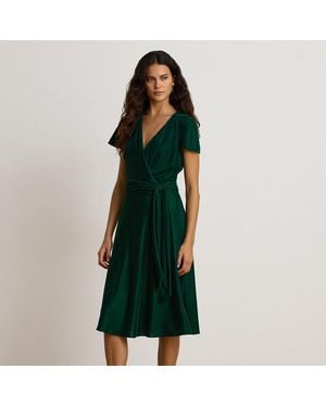 Ralph Lauren Belted Velvet Surplice Dress - Green