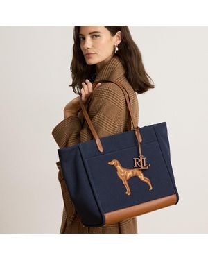 Ralph Lauren Dog-Embroidered Large Cameryn Tote Bag - Blue
