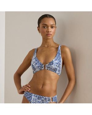 Ralph Lauren Print Ring-Front Hipster Bikini Bottom - Blue