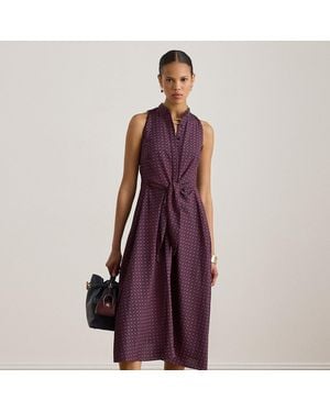 Ralph Lauren Ralph Lauren Print Tie-Front Crepe Sleeveless Dress - Purple