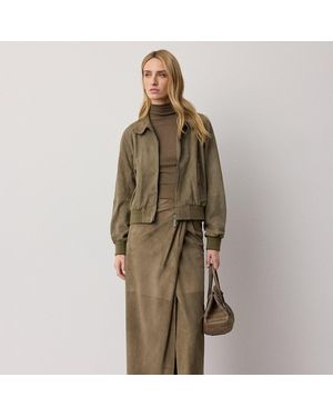 Ralph Lauren Teegan Twist-Front Lamb-Suede Skirt - Green