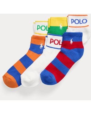 Polo Ralph Lauren 6-Pk Enkelsokken Met Rugbystreep En Logo - Blauw