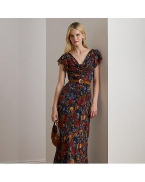 Ralph Lauren Ralph Lauren Floral Clipped Jacquard Cowlneck Gown - Brown