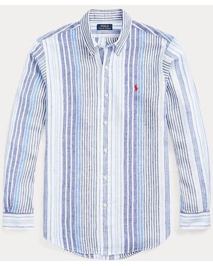 Polo Ralph Lauren Classic Fit Gestreept Linnen Overhemd - Blauw