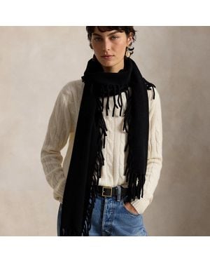 Ralph Lauren Wool Fringe Wrap Scarf - Black