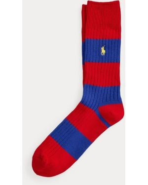 Ralph Lauren Rugby-Stripe Cotton-Blend Crew Socks - Red