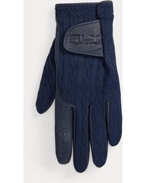 Ralph Lauren Logo Leather-Trim Cable Gloves - Blue