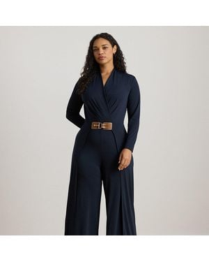 Ralph Lauren Ralph Lauren Buckle-Trim Jersey Surplice Jumpsuit - Blue