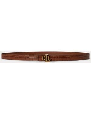 Ralph Lauren Logo Reversible Embossed Skinny Belt - Blue
