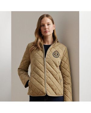 Ralph Lauren Curve Buckle trim Crest patch Quilted Jacket in Black Lyst UK