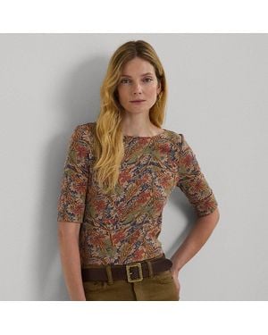 Ralph Lauren Petite - Floral Stretch Cotton Boatneck T-shirt - Brown