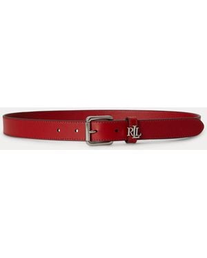Ralph Lauren Logo-Keeper Leather Skinny Belt - Red