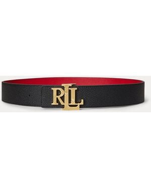 Ralph Lauren Brede Omkeerbare Leren Riem Met Logo - Rood