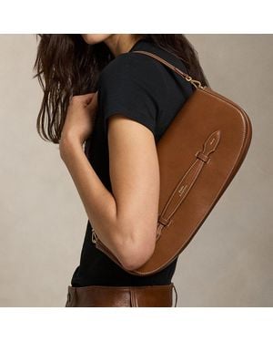 Polo Ralph Lauren Clutch Bellport in pelle con patta lunga - Marrone