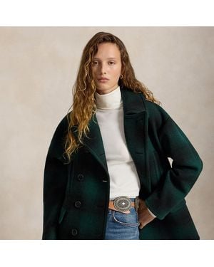 Polo Ralph Lauren Sculpted Plaid Wool-Blend Peacoat - Black