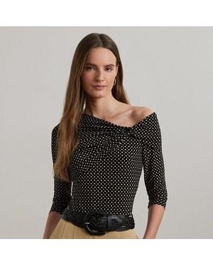 Ralph Lauren Schulterfreies Jersey-Oberteil Mit Druck - Schwarz