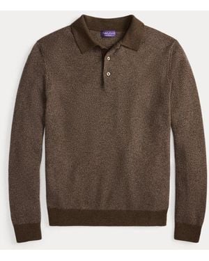 Ralph Lauren Birdseye Cashmere Polo-Collar Jumper - Brown