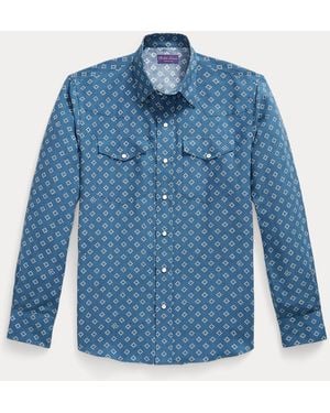 Ralph Lauren Relaxed Fit Linen-Silk Western Shirt - Blue