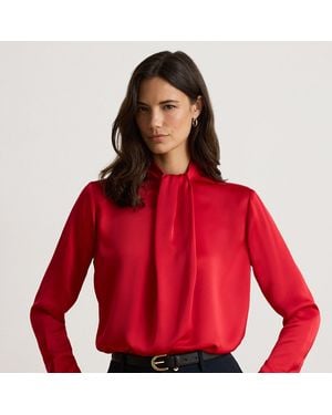 Ralph Lauren Blusa in charmeuse di raso con pieghe - Rosso