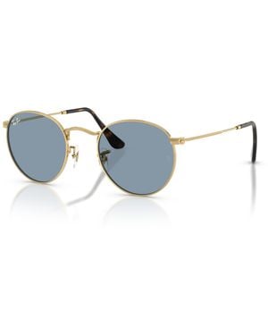 Ray-Ban Round Metal Sunglasses Frame Blue Lenses - Black