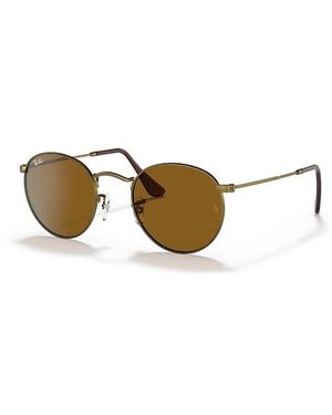 Ray-Ban Round Metal Antiqued Sunglasses Antique Gold Frame Brown Lenses 53-21 - Black