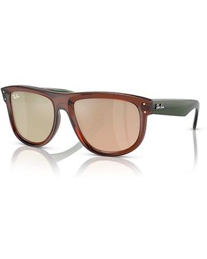 Ray-Ban Sunglasses Unisex Boyfriend Reverse - Transparent Green Frame Gold Lenses 56-18 - Black