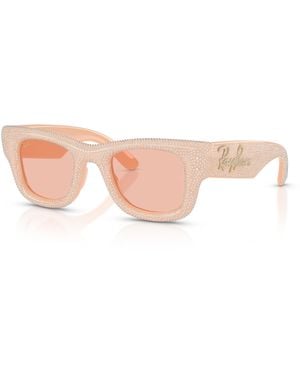 Ray-Ban Wayfarer Puffer Crystal Pavè Edition Sunglasses Frame Pink Lenses - Black