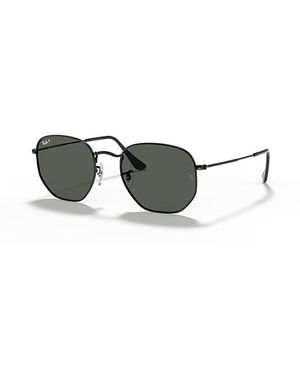Ray-Ban Sunglasses Unisex Hexagonal Flat Lenses - Black Frame Green Lenses Polarized 51-21 - Multicolour