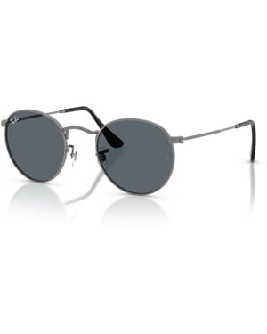 Ray-Ban Round Metal Sunglasses Frame Blue Lenses - Black