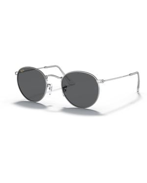 Ray-Ban Sunglasses Man Round Flash Lenses - Silver Frame Silver Lenses 50-21 - Black