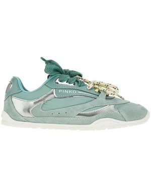 Pinko Suede Leather And Nylon Trainers - Green